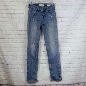 Bullhead Denim Low Rise Skinny Ankle Blue Jeans Distressed Holey Stretch 1 x 30